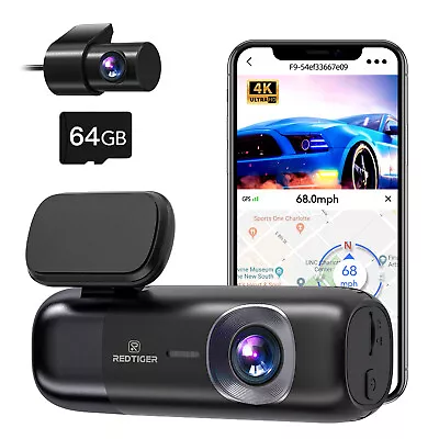 REDTIGER Dual Dash Cam UHD 4K WiFi GPS Front And Rear Dash Camera With SD Card • $149.99