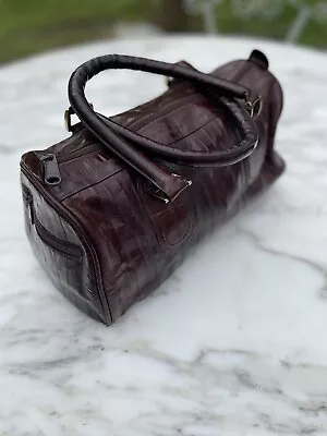 Vintage Eel Skin Doctor Handbag Brown Leather Barrel Purse Satchel Bag Reptile • $24.95