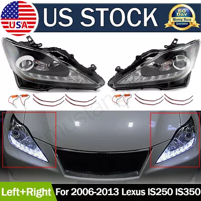 2x For 2006-2013 Lexus IS250 IS350 Left+Right LED DRL Projector Headlights Black • $289.98