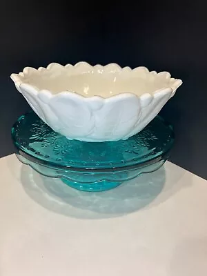 Indiana Glass Co. Vintage Milk Glass Wild Rose Footed Large Bowl • $20