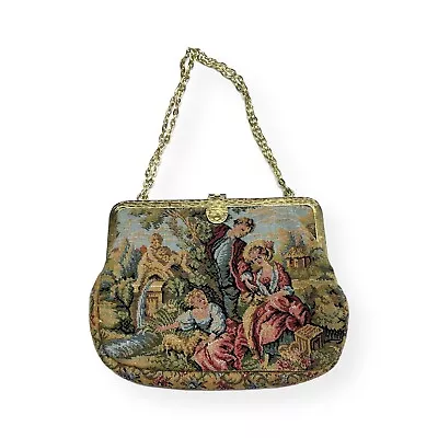 Vintage Romantic Tapestry Purse Handbag Gold Chain Made In Hong Kong 8.5 X 6.5 • $24.95