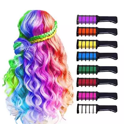 8Color Hair Chalk Comb Washable For Girls KidsTemporary Bright Hair Color Dye • £8.98