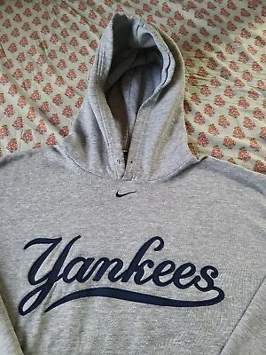 Vintage New York Yankees Hoodie Nike Center Swoosh Check Size Large/XL Gray • $60