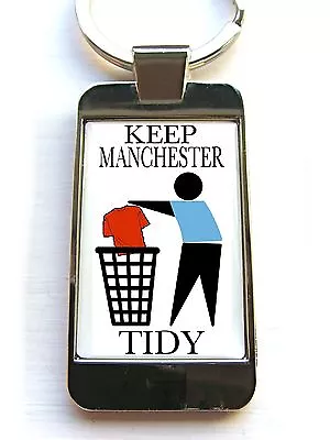 Manchester City Supporters Keep Area Tidy Badge Keyring Key Fob Bottle Opener • $6.77