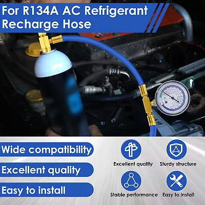 R134a Air Conditioner Refrigerant Recharge Hose With Gauge Durable Rubber Amwgg • $24.49