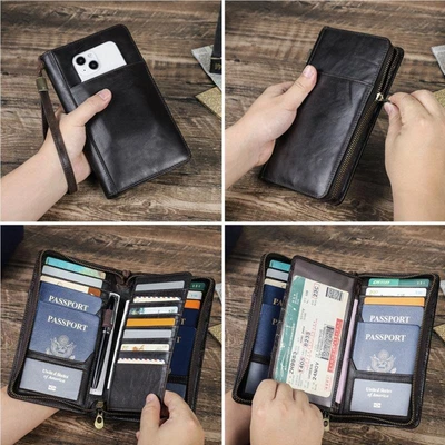 $51.46 • Buy Men's Leather Wallet Blocking Card Holder Pen Slot Travel Passport Organizer