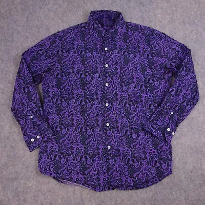 Alan Flusser Button Up Shirt Medium Purple Paisley Cotton Mens • $24.99