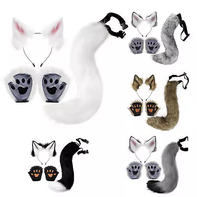 Ears And Tail Set Long Tail With Gloves Plush Wolf Ears Hair Clip Hair Hoop • $43.31