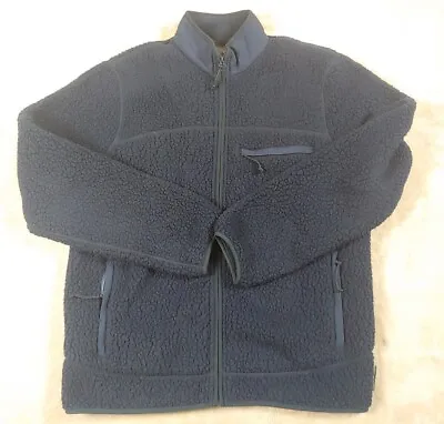 J Crew Nordic Sherpa Deep Fleece Navy Blue Full Zip Jacket Men's Large EUC • $29.99