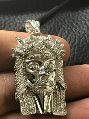 Solid 925 Silver 2.3ct Simulated Diamond Jesus Piece Pendant 1 X2  ICY Hip Hop • $52.18