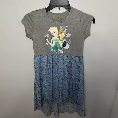 Frozen Girls Dress Disney Large 10-12 Anna Elsa Tshirt Top Lace Skirt Grey Blue • $15.35