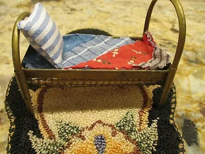 Antique German Metal DOLL Or DOLLHOUSE BED  Some Bedding ~ 3  1/4 Inches Long • $39