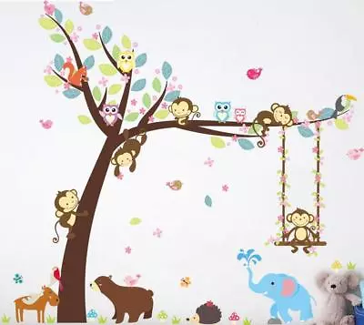 Cartoon Zoo Monkey Tree Vinyl Wall Art Decal Sticker Children's Room Home Decor • $11.39