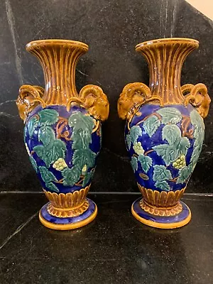 Minton Majolica Pair Vases With Rams Head Handles For Seymour Mann  • $275