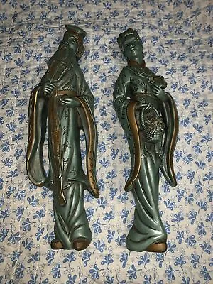 Universal Statuary Chicago Corp 1957 Asian Man Woman Statue Wall Hanging Green • $50