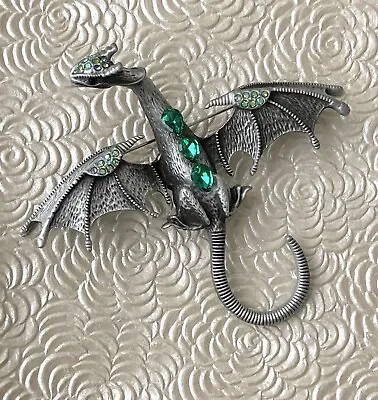 Vintage Style Large Dragon Brooch Pewter Tone Metal • $16.98