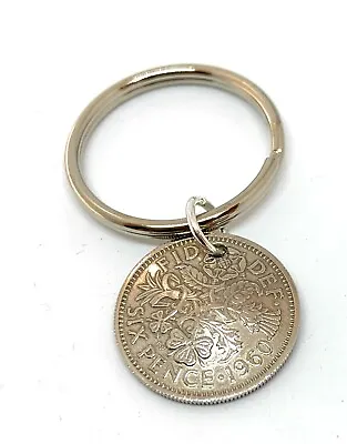 £5.99 • Buy 60th Birthday Gift - 1962 - LUCKY SIXPENCE COIN Domed Sixpence Keyring 1953-1967