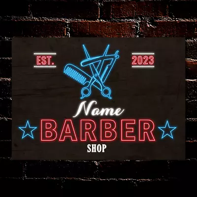 Personalised Barber Shop Hairdresser Neon Effect Metal Signs Decor Metal Plaque • £5.70