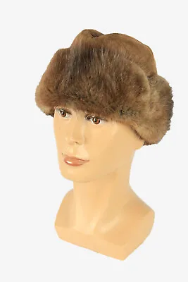 £25 • Buy Fur Suede Cap Hat Vintage Earflaps Ski Cossack 90s Brown Size 56 Cm - HAT2177