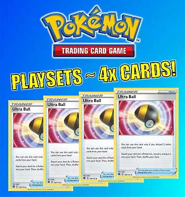 £1.69 • Buy X4 CARDS PLAYSETS - Pokemon TCG SWSH Standard Trainer Supporter Stadium Energy