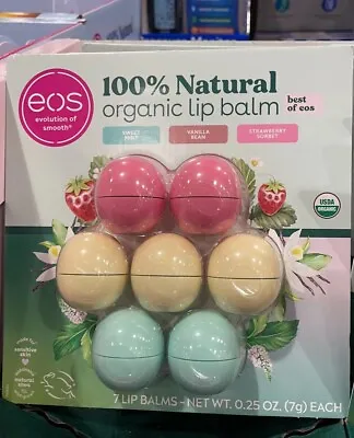 EOS Organic Lip Balm 7 PACK Spheres 100% Natural Shea - Strawberry+Vanilla+Mint • $14.89