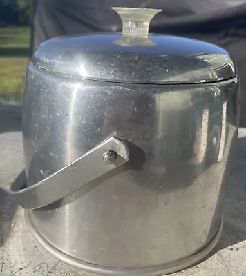 Vintage MCM Spun Aluminum Ice Bucket Hinged Handle Retro Barware 1950’s Unbrand • $9.95