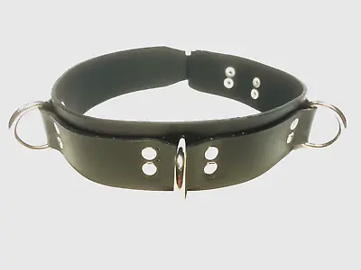 Black Leather 4 D Ring LOCKABLE Collar Choker Cuff Steam Punk Fashion RATS BUM • $22.66