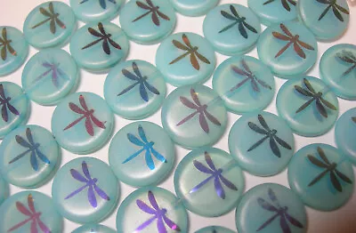 8 16mm Czech Glass Matte Light Blue Metallic Dragonfly Coin Beads • $8