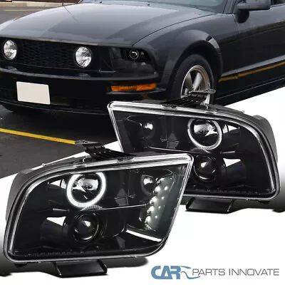 Fits 05-09 Ford Mustang Pearl Black LED Halo Projector Headlights Head Lamps L+R • $126.95