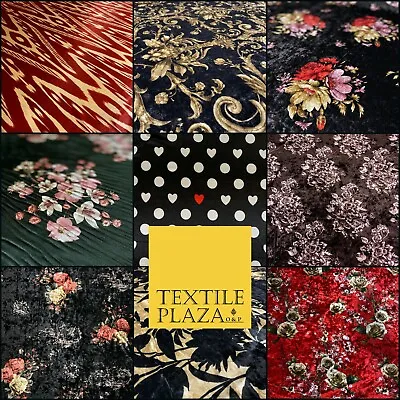 Variety Floral Spot Batik Flowers Printed Soft Stretch Velvet Dress Fabric Craft • £1.50