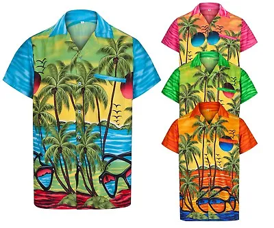 Mens Hawaiian Shirt Sunglasses Palm Tree Short Sleeved Shirt Stag Do Fancy Dress • £5.99