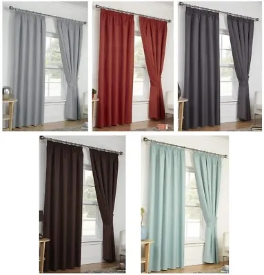 Lunar Curtains Pencil Pleat Woven Textured Slubbed Thermal Coated Light Reducing • £27.99