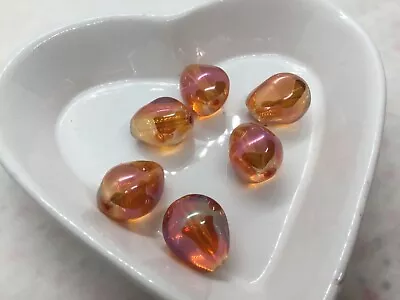 £1.99 • Buy 6 Orange Faceted Teardrop Glass Beads 17mm X 14mm, AB Coating
