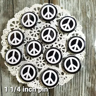 10 New Black PEACE SIGN Pins 1 1/4  Pinback Buttons Gift USA Mask Flair Bagged • $16.95