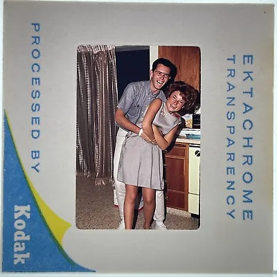 35mm Slide Vtg 1960s Laughing Couple In The Kitchen • $12.85