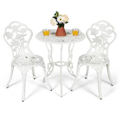 $232.95 • Buy 3PCS Cast Aluminum Patio Bistro Furniture Set Rose Design Outdoor White