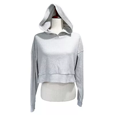 Alo Muse Hoodie In Heathered Gray Small Women's Ribbed Athleisure Cropped Preppy • $56.04