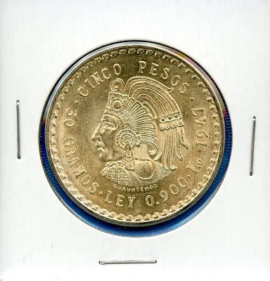 1947 Mexico 5 Peso Cuauhtémoc Silver Coin #56 BU 1947 Brilliant Uncirculated  • $64.95