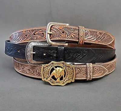 Men's Western Belt Cowboy Full Grain Leather Strap With Removable Buckle • $31.99