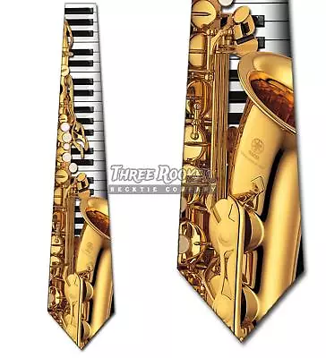 Saxophone And Piano Tie Men's Music Jazz Neck Ties Necktie Brand New • $18.75