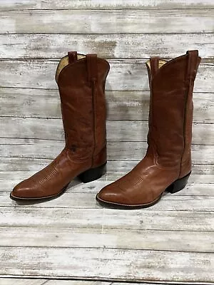 Tony Lama VTG Men Leather Saddle Brown Cowboy Western Boots USA Made 6150 Sz 9D • $69.77