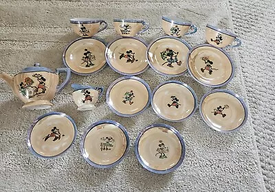 1960 Mickey Minnie Mouse Childs Tea Set Blue Peach Luster Glaze Walt Disney... • $142.49