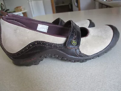 Merrell Plaza Bandeau Womens Mary Jane SZ 7.5 Shoes Flats Dk Taupe Suede Leather • $22