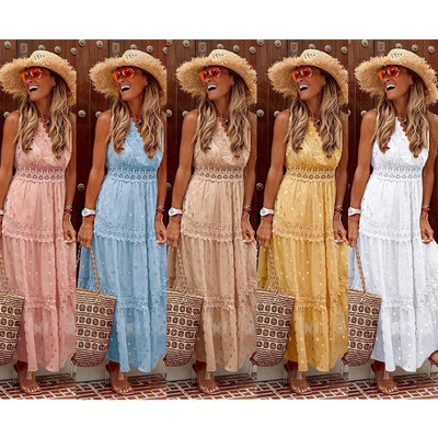 $39.99 • Buy Women Summer Long Maxi Dress Tiered V Neck Kaftan Ladies Beach Party Sundress AU
