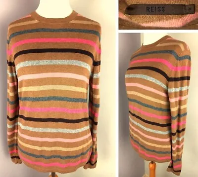 Reiss Brown Striped Jumper With Lambswool Angora & Cashmere - Size M - Spring • £25.99