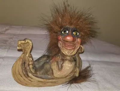 Vintage Norway Troll In Viking Boat Nordic Nyform? Bergquist? Fosse? • $3.99