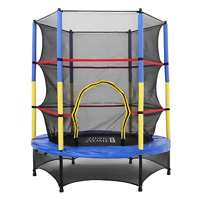 4.5ft Kid Trampoline With Safety Net Enclosure Children Outdoor Garden Fun Toy • £59.95