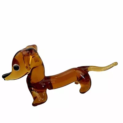 Vintage Amber Hand Blown Miniature Glass Dog Dachshund Figurine • $11.99