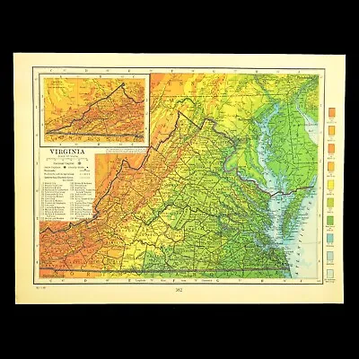 Vintage VIRGINIA Topographic Map State Wall Art Decor 1920s Old Antique • $12.95