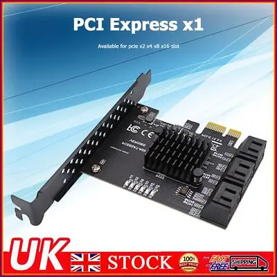 6 Port SATA III PCIe Expansion Card 6Gbps SATA To PCI-e 1X Controller W/ Bracket • £24.29